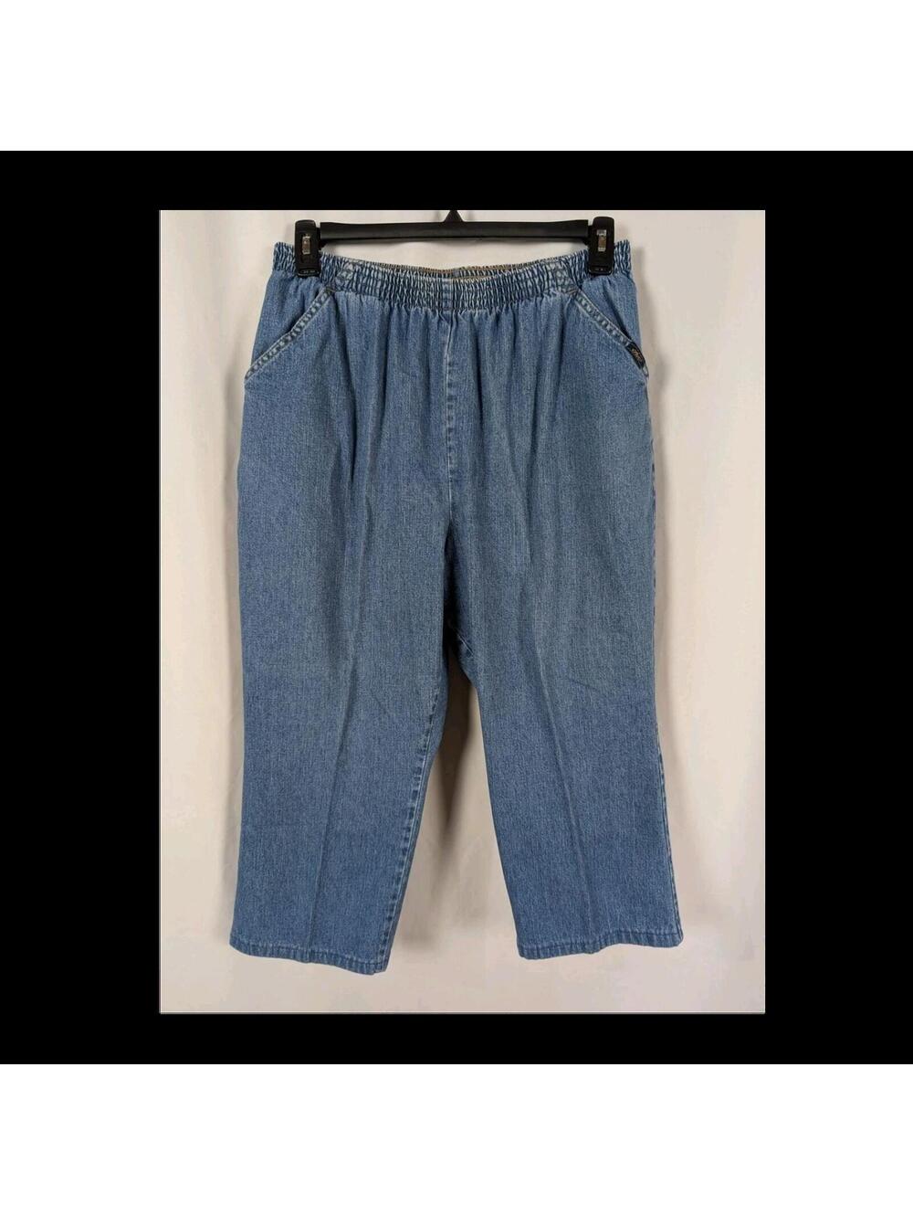 CHIC Women's Plus Denim Cotton Elastic Waist Straight Leg Blue Pants